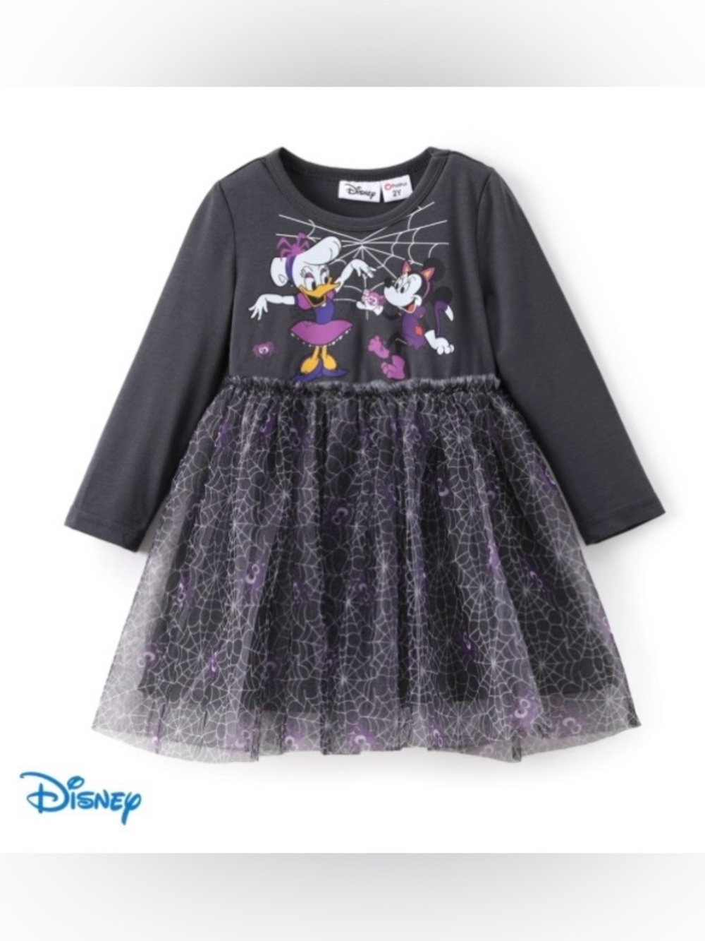 Disney Girl Daisy and Minnie Spiderweb Tulle Overlay Hollowed Costume Dress, 2Y